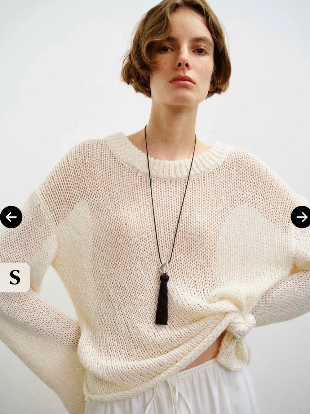 Reformation Elliot Boucle Sweater Cream Open-Knit Crew Sweater